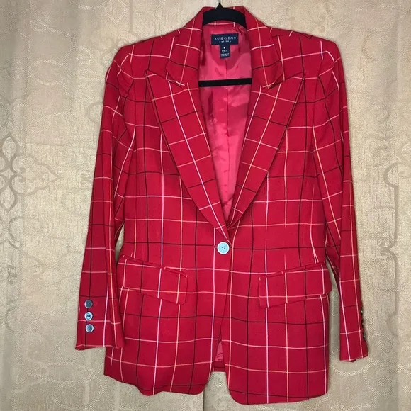 Anne Klein II NWOT Vintage Women's Red Stripe‎ Wool Blend Blazer Size 4 Petite