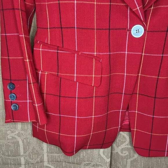 Anne Klein II NWOT Vintage Women's Red Stripe‎ Wool Blend Blazer Size 4 Petite