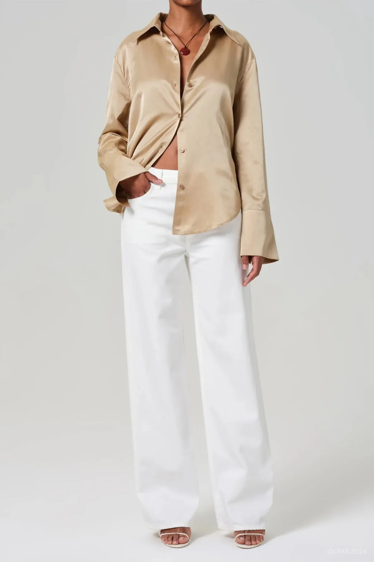Annina High Rise Wide Leg 33" in Soft White