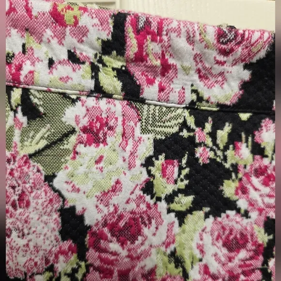 Anthropologie Maeve Stretch Knit Back Zip Pencil Skirt Floral Black Pink SzMed