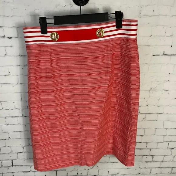 Antonio Melani Seersucker Red White Sailor Straight Pencil Skirt Sz 10 R2
