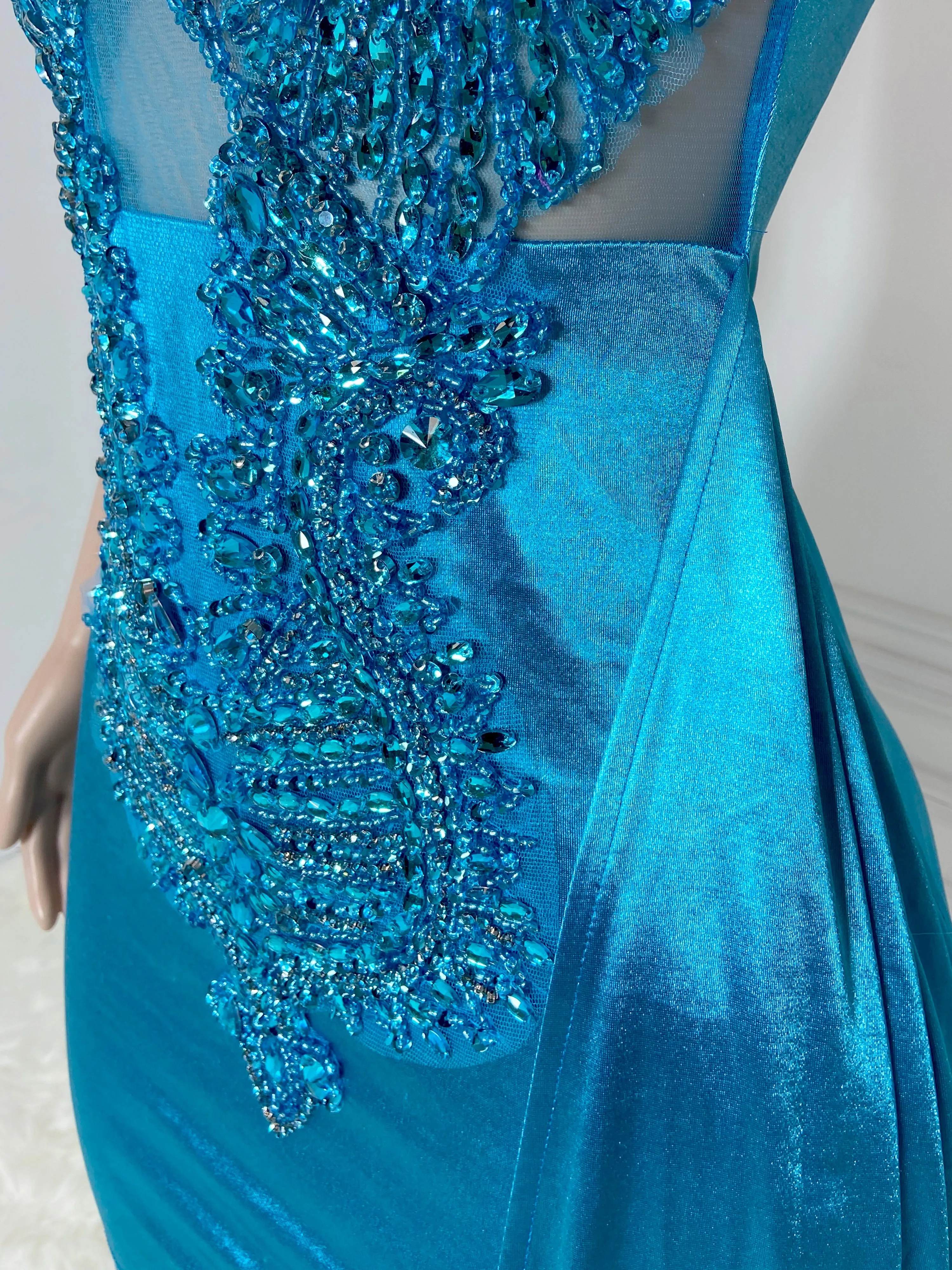 Aqua Round Neck Sleeveless with Drape Mini Dress
