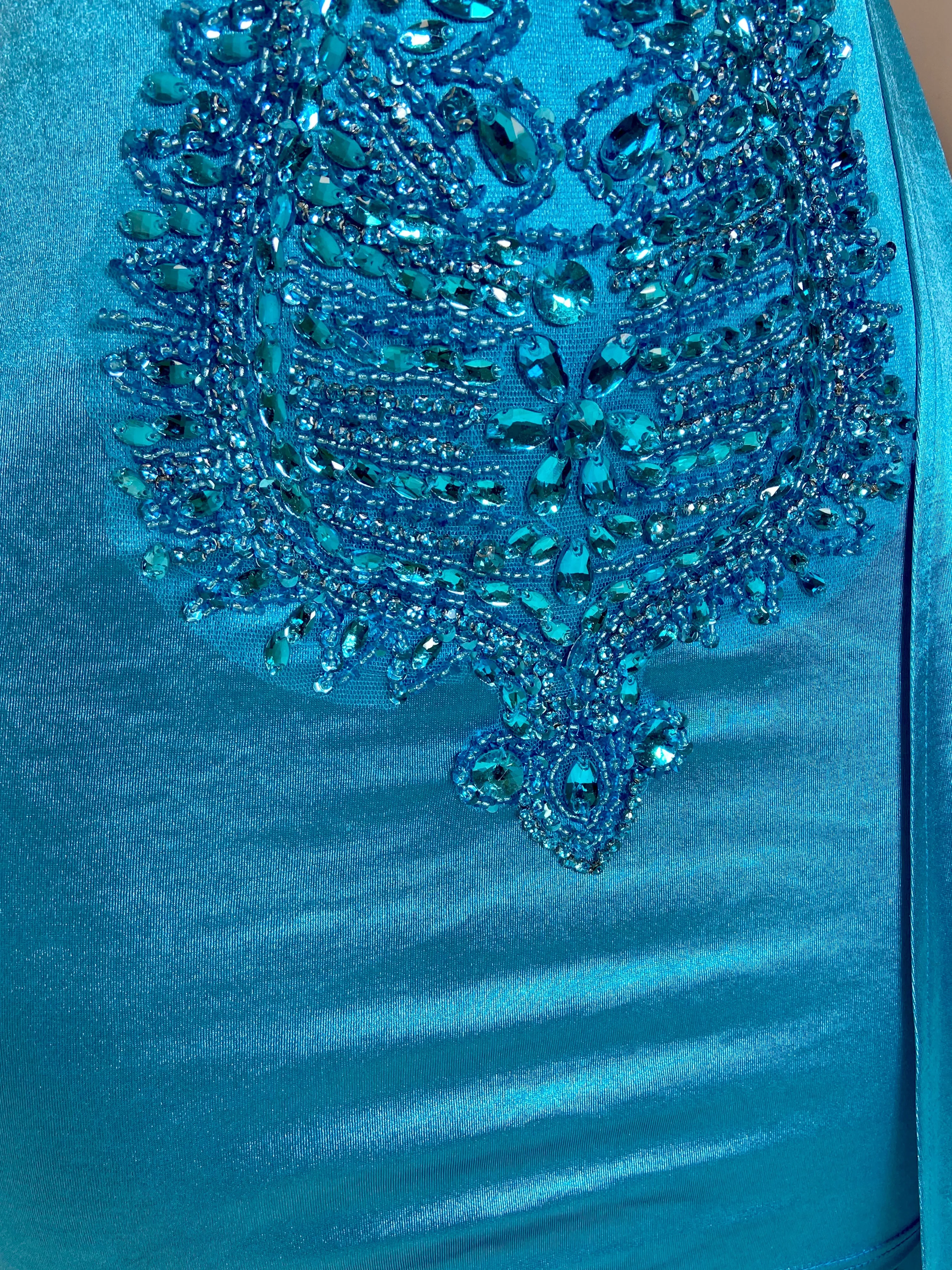 Aqua Round Neck Sleeveless with Drape Mini Dress