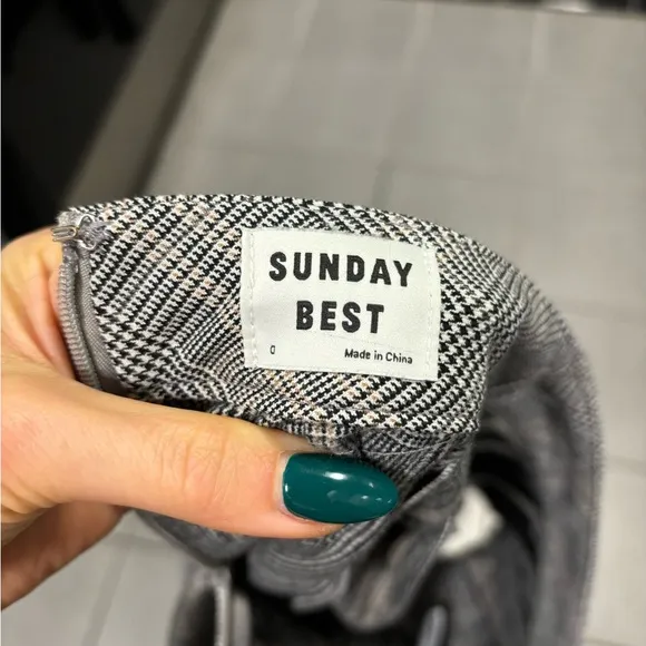 Aritzia Sunday best grey plaid pleated high waisted skirt olive micro mini skirt