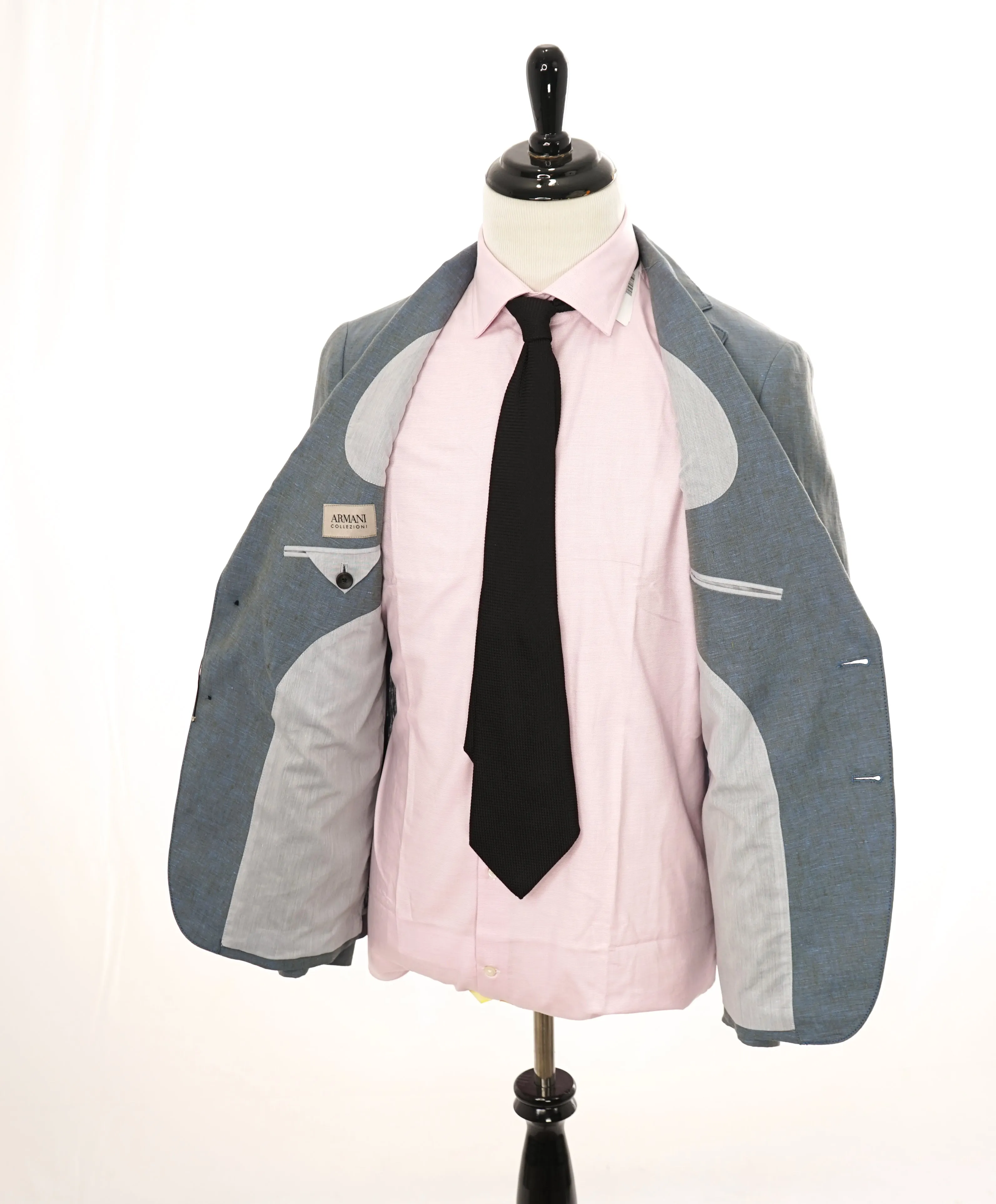 ARMANI COLLEZIONI -Medium Blue Melange Semi-Lined Linen Blazer - 36R