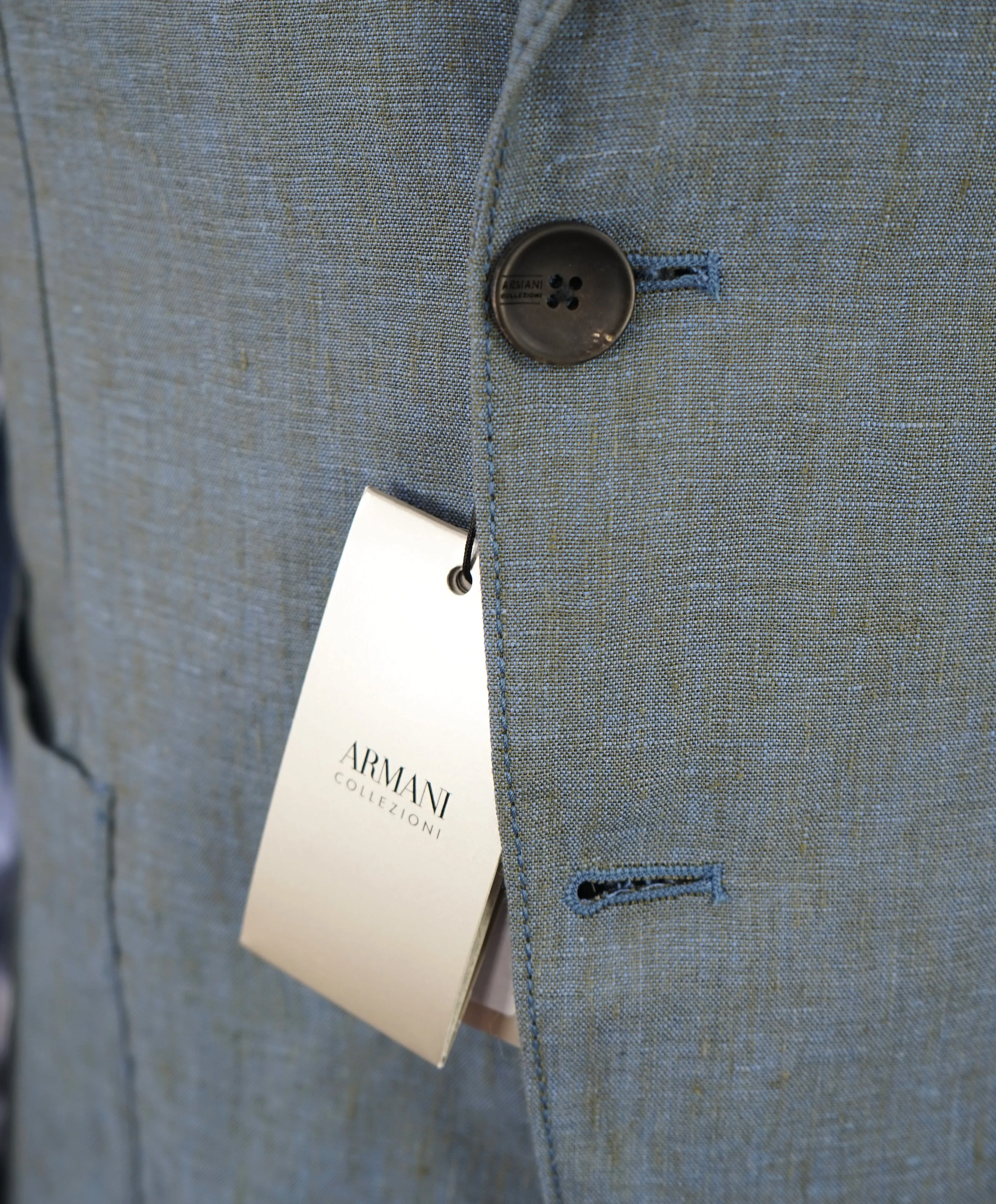 ARMANI COLLEZIONI - Medium Blue Melange Semi-Lined Linen Blazer -  38R