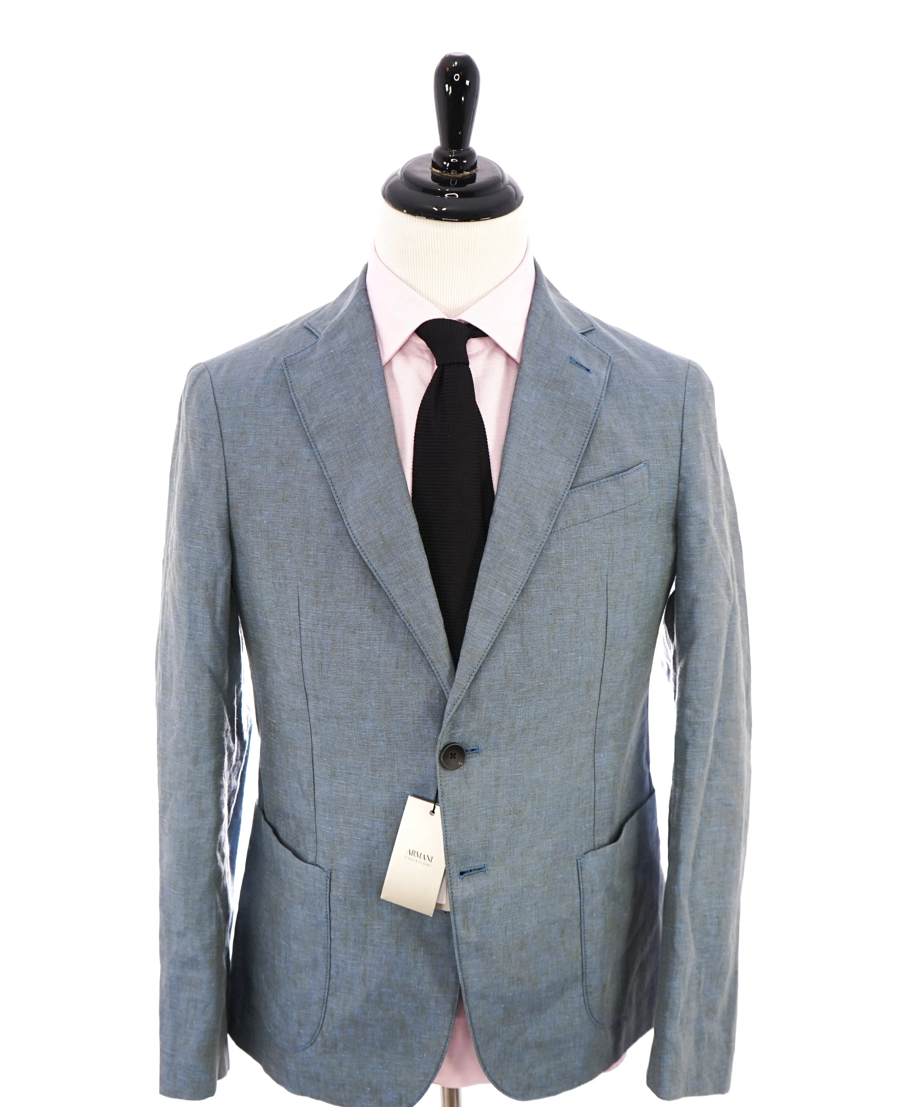 ARMANI COLLEZIONI - Medium Blue Melange Semi-Lined Linen Blazer -  38R