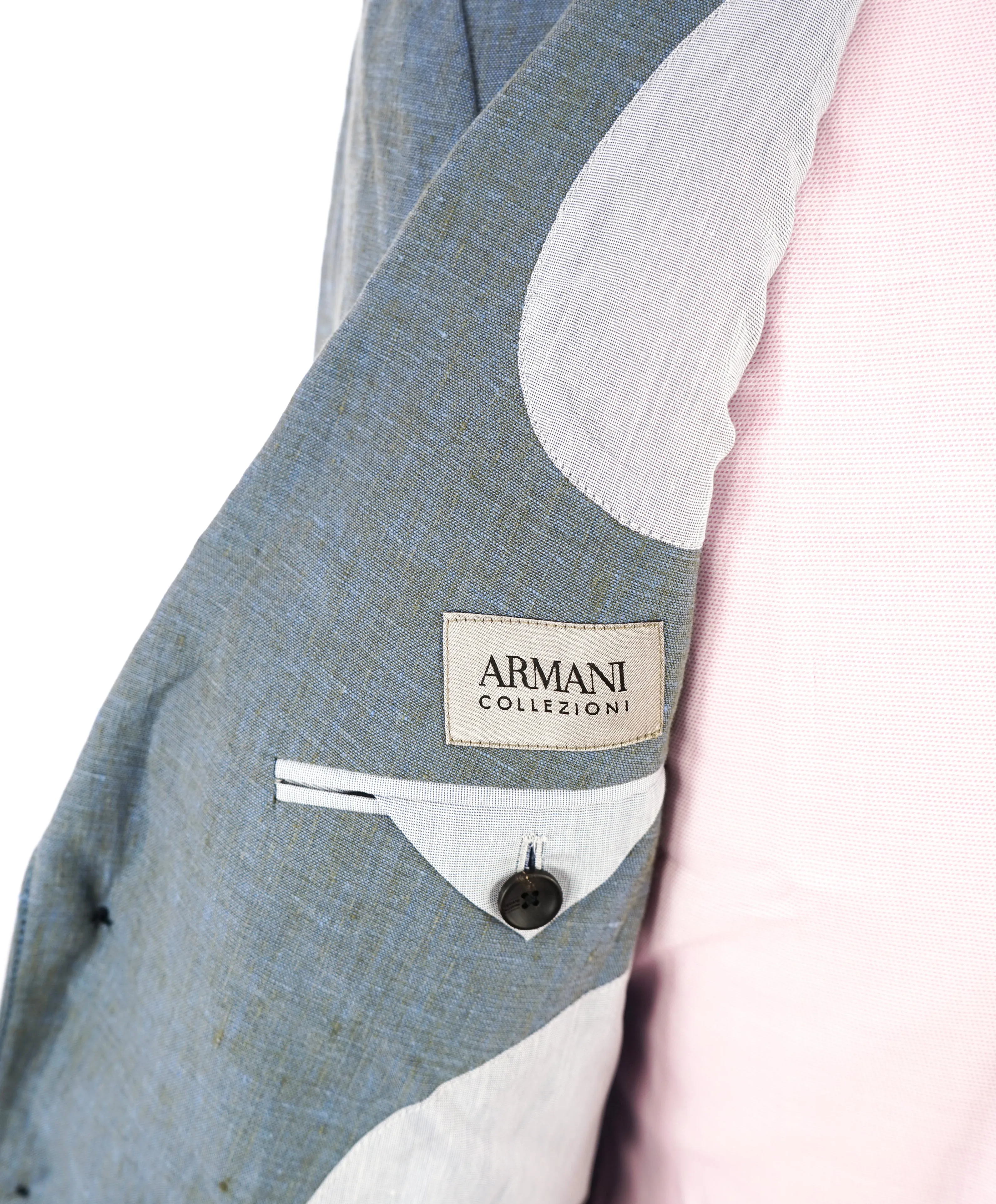 ARMANI COLLEZIONI - Medium Blue Melange Semi-Lined Linen Blazer -  38R