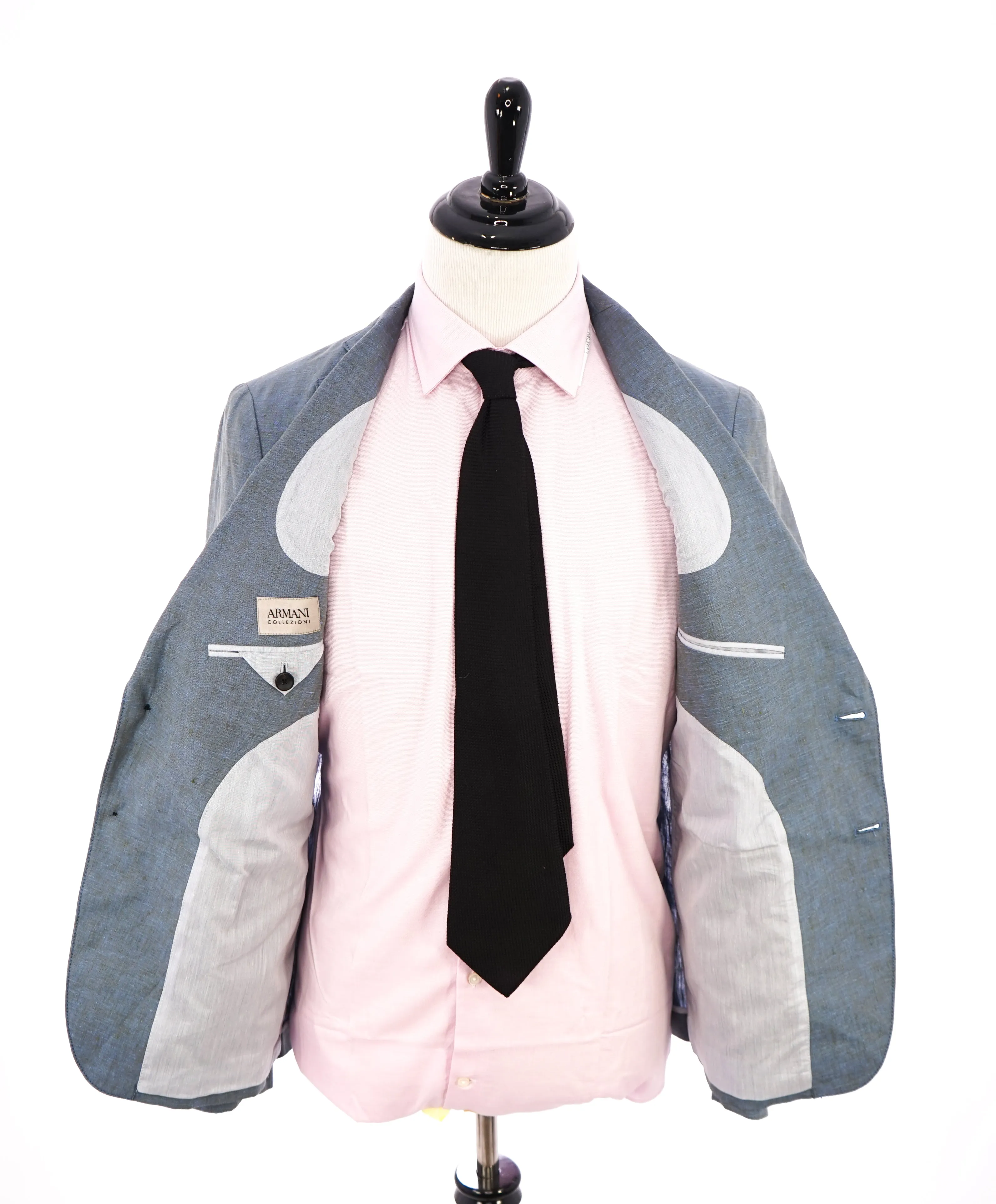 ARMANI COLLEZIONI - Medium Blue Melange Semi-Lined Linen Blazer -  38R