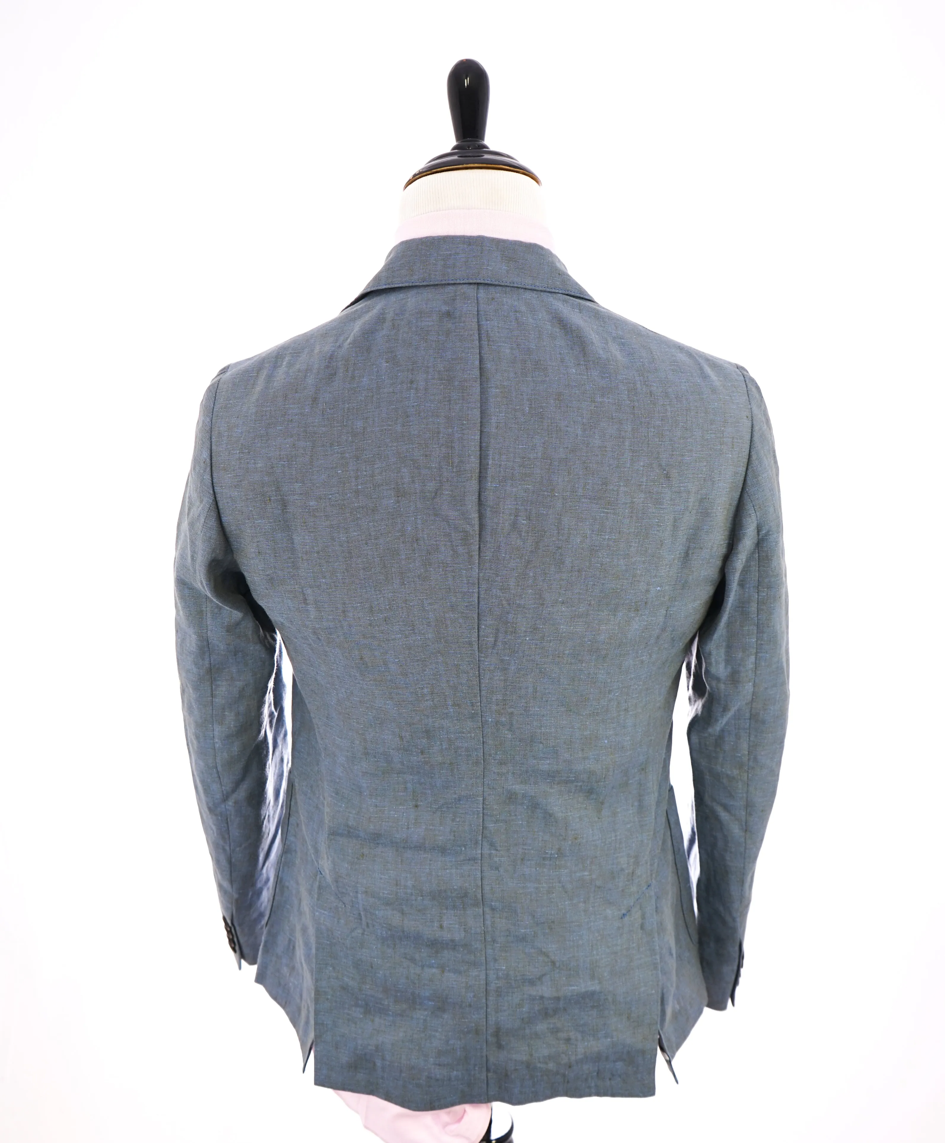 ARMANI COLLEZIONI - Medium Blue Melange Semi-Lined Linen Blazer -  38R