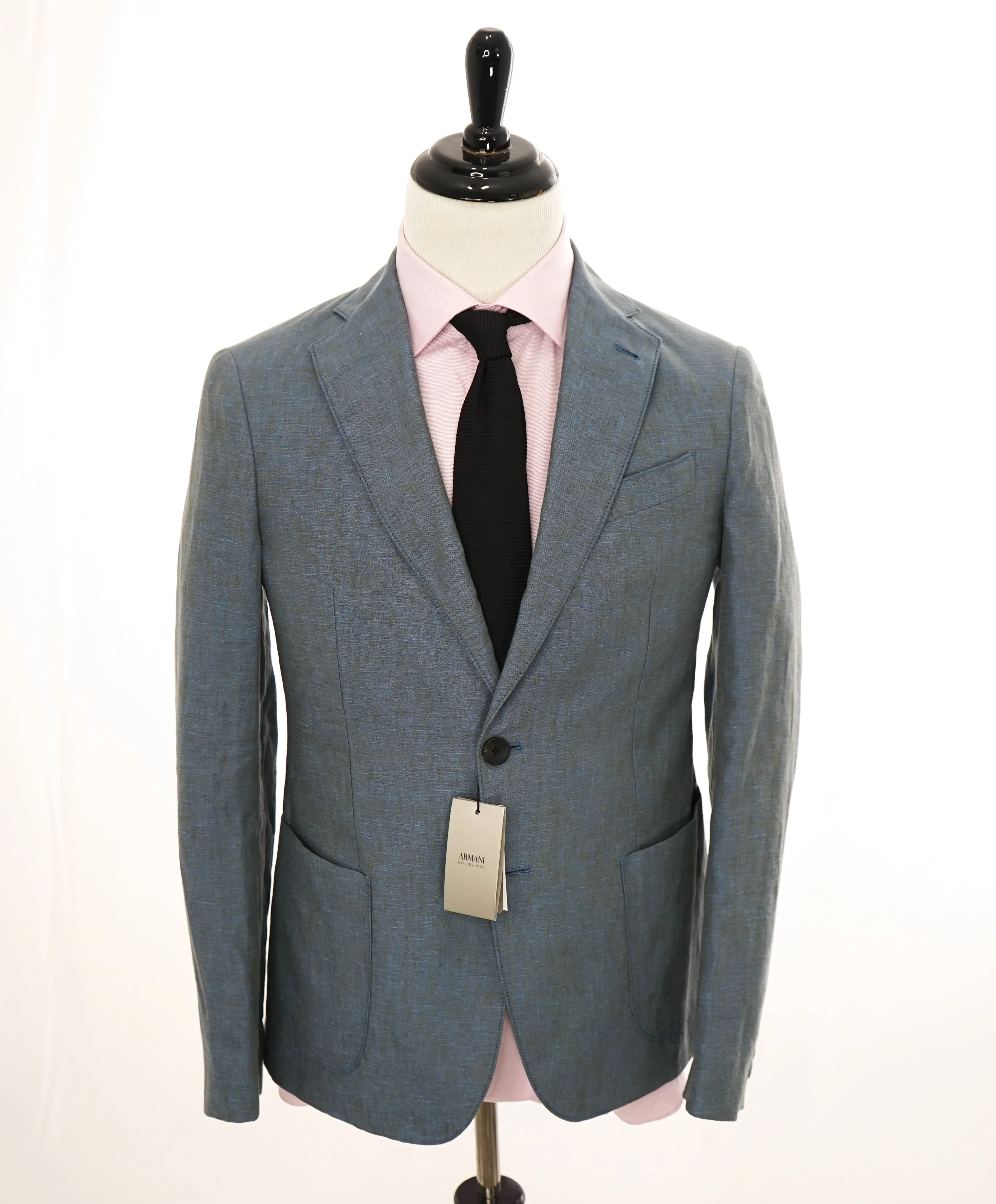 ARMANI COLLEZIONI - Medium Blue Melange Semi-Lined Linen Blazer - 42R
