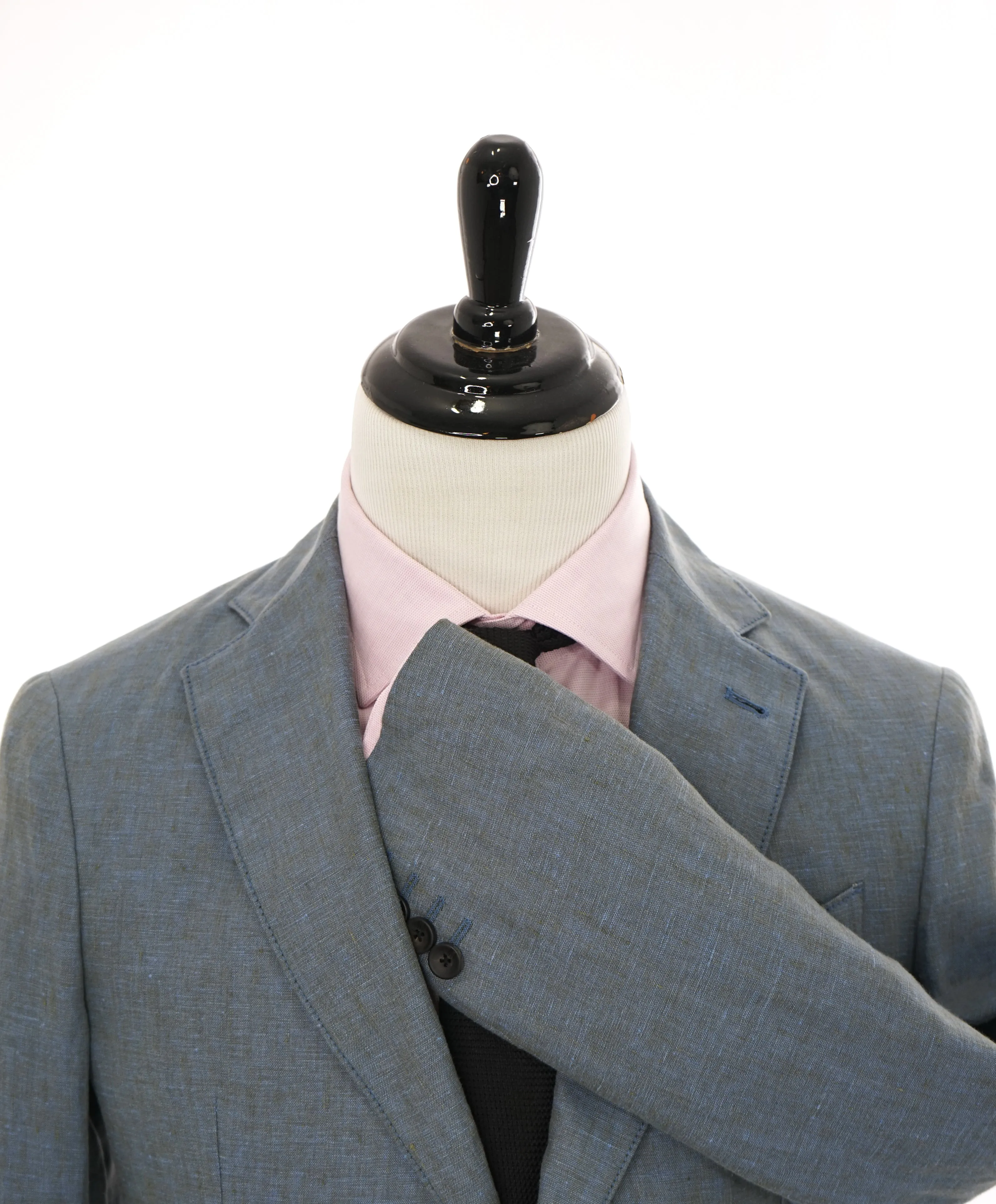 ARMANI COLLEZIONI - Medium Blue Melange Semi-Lined Linen Blazer - 42R