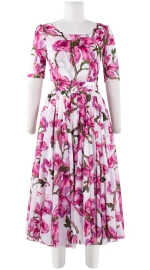 Aster Dress Boat Neck 1/2 Sleeve Midi Length Cotton Musola (Magnolia Blossom)