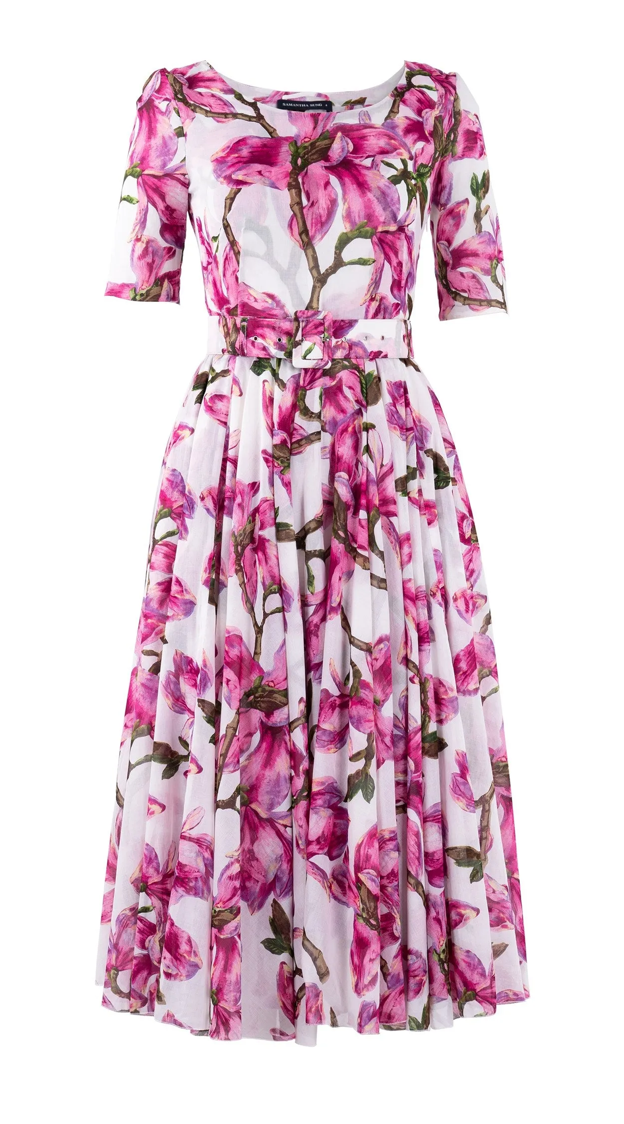 Aster Dress Boat Neck 1/2 Sleeve Midi Length Cotton Musola (Magnolia Blossom)