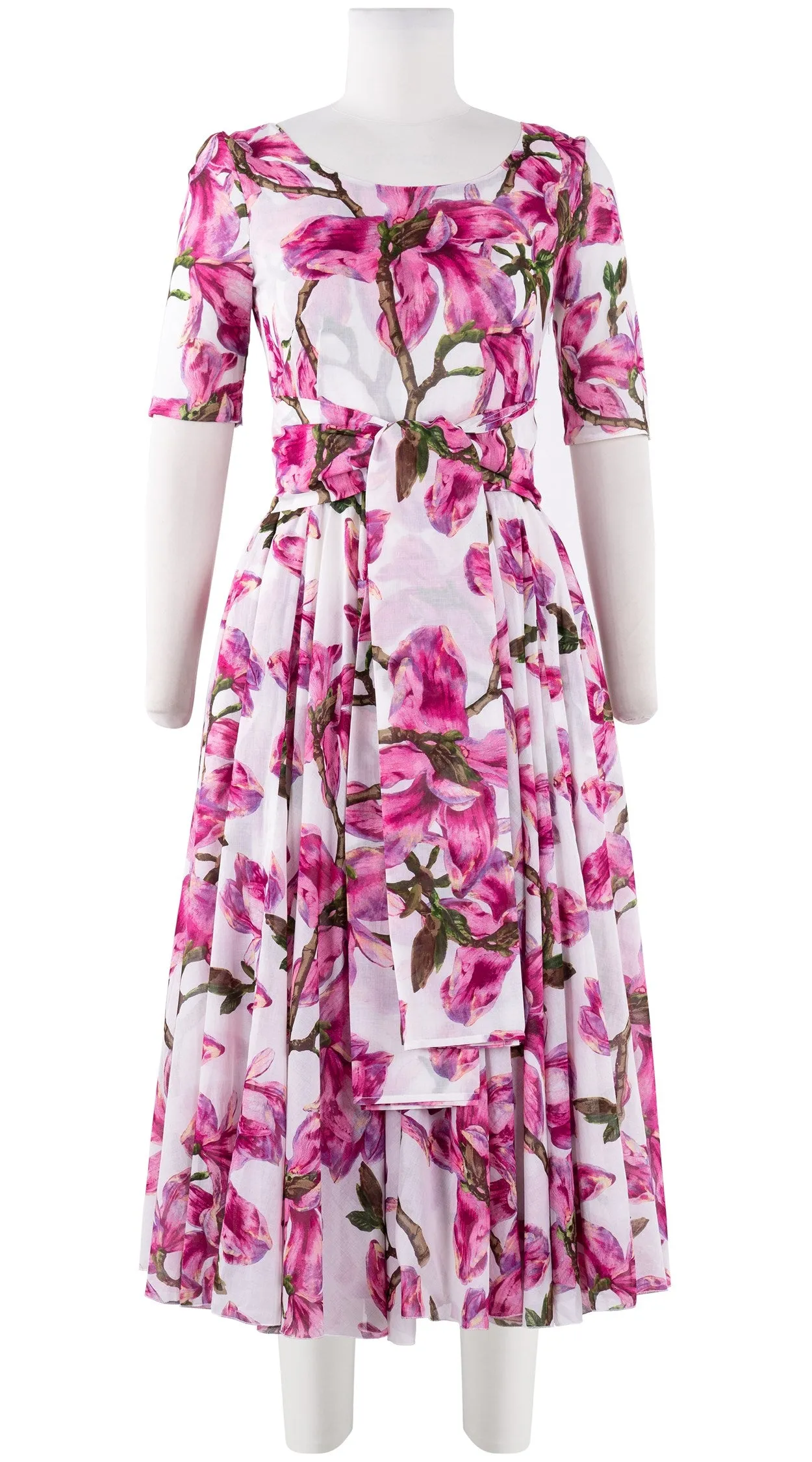 Aster Dress Boat Neck 1/2 Sleeve Midi Length Cotton Musola (Magnolia Blossom)