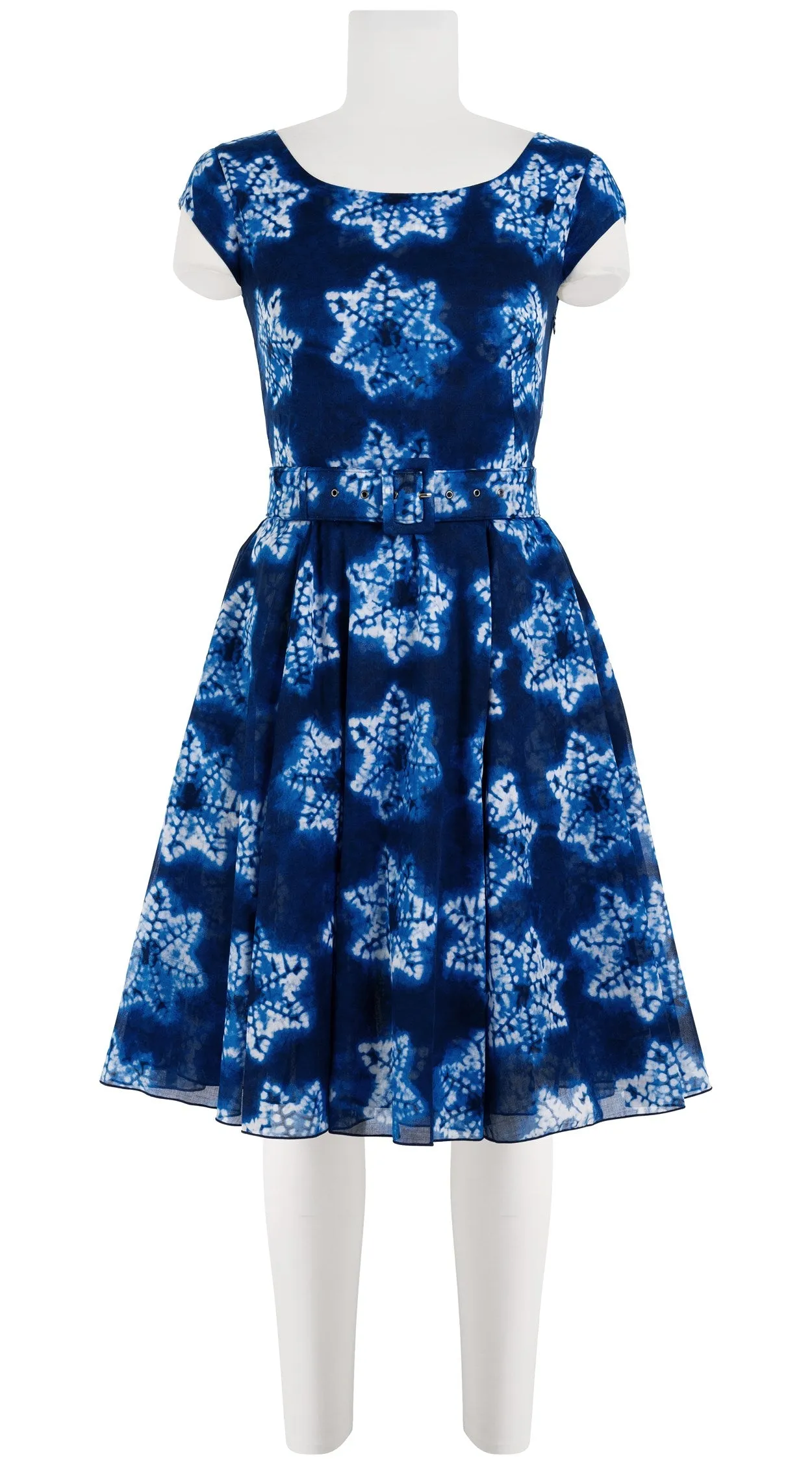 Aster Dress Boat Neck Cap Sleeve Petite Length Cotton Musola (Shibori Star)
