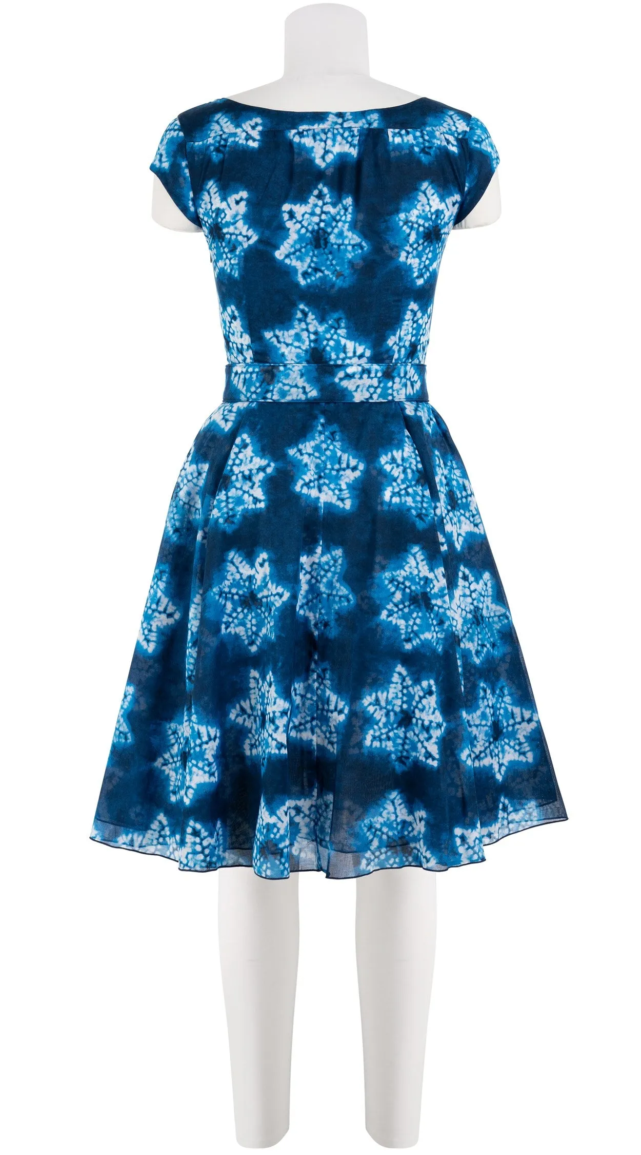 Aster Dress Boat Neck Cap Sleeve Petite Length Cotton Musola (Shibori Star)
