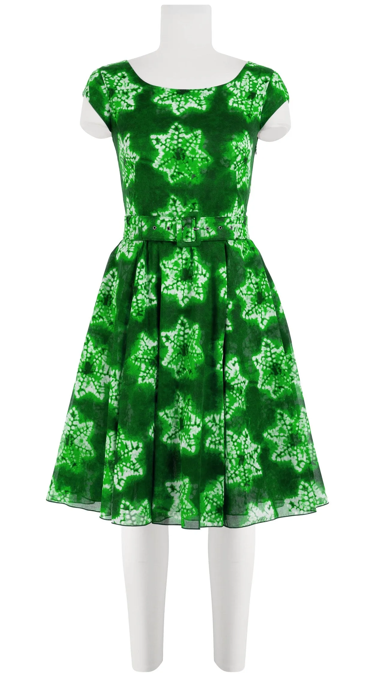 Aster Dress Boat Neck Cap Sleeve Petite Length Cotton Musola (Shibori Star)