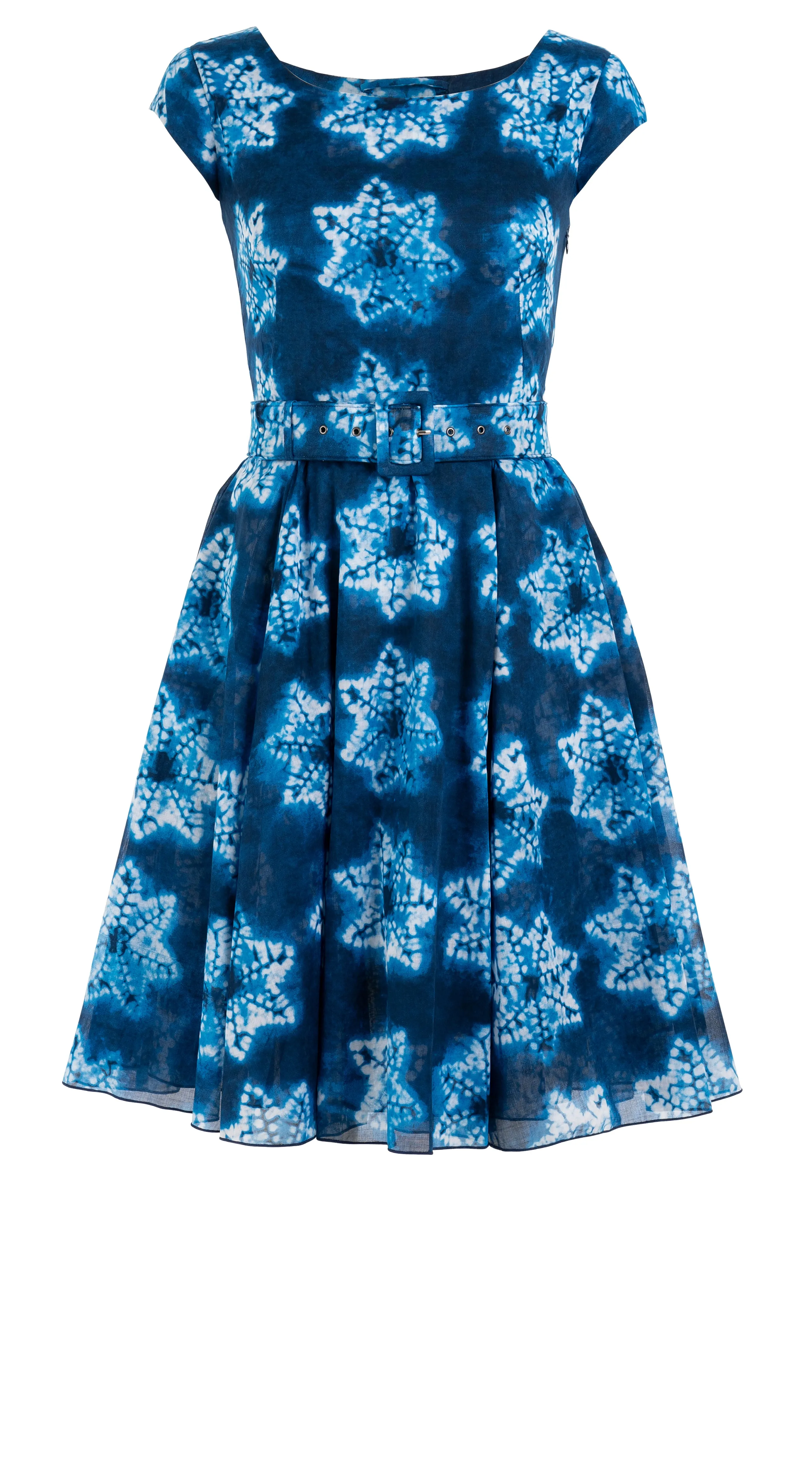 Aster Dress Boat Neck Cap Sleeve Petite Length Cotton Musola (Shibori Star)