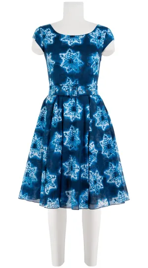 Aster Dress Boat Neck Cap Sleeve Petite Length Cotton Musola (Shibori Star)
