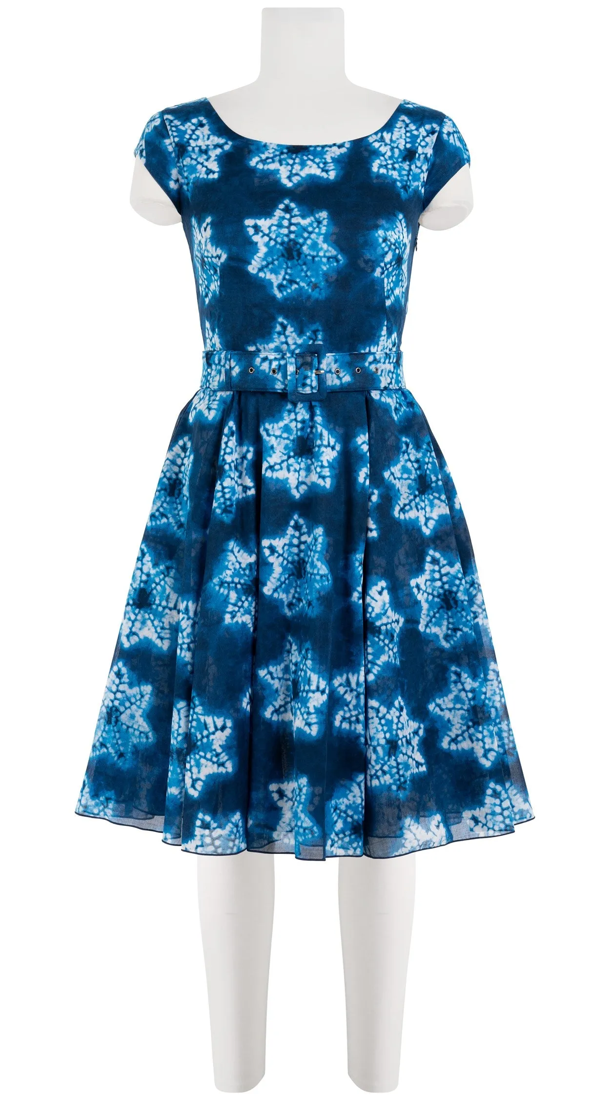 Aster Dress Boat Neck Cap Sleeve Petite Length Cotton Musola (Shibori Star)