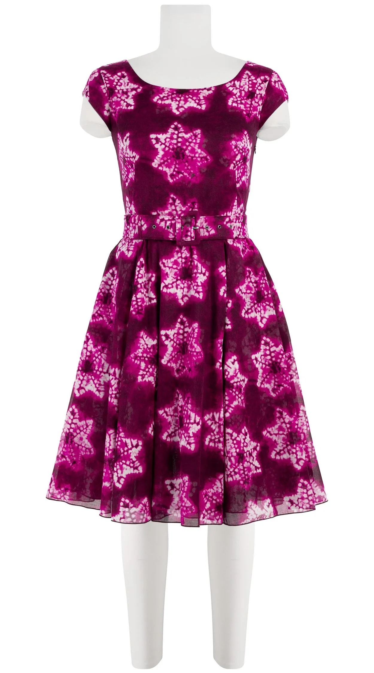 Aster Dress Boat Neck Cap Sleeve Petite Length Cotton Musola (Shibori Star)