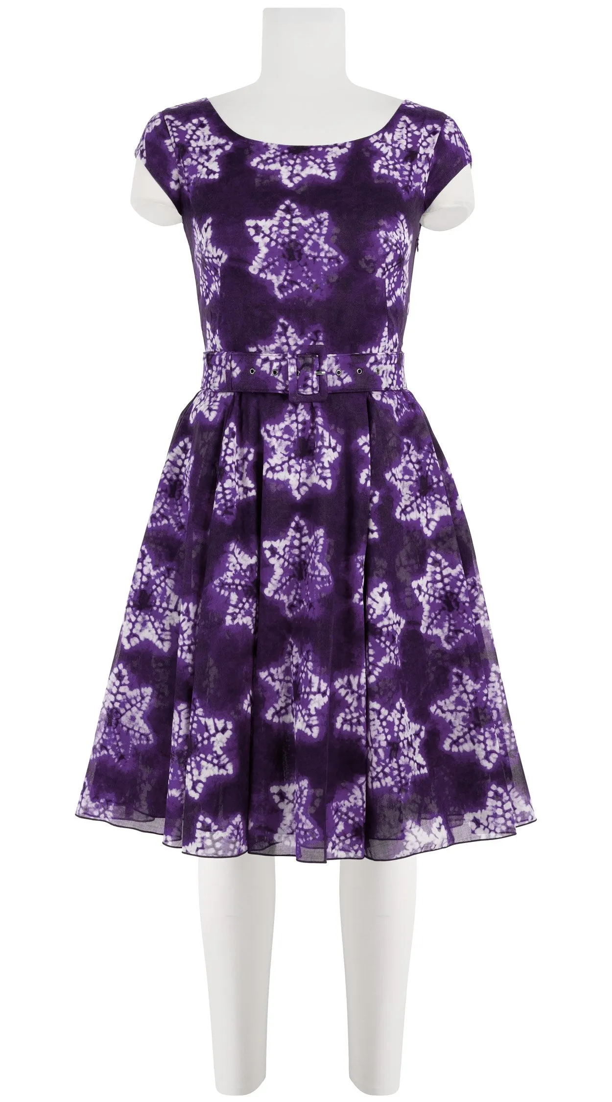 Aster Dress Boat Neck Cap Sleeve Petite Length Cotton Musola (Shibori Star)