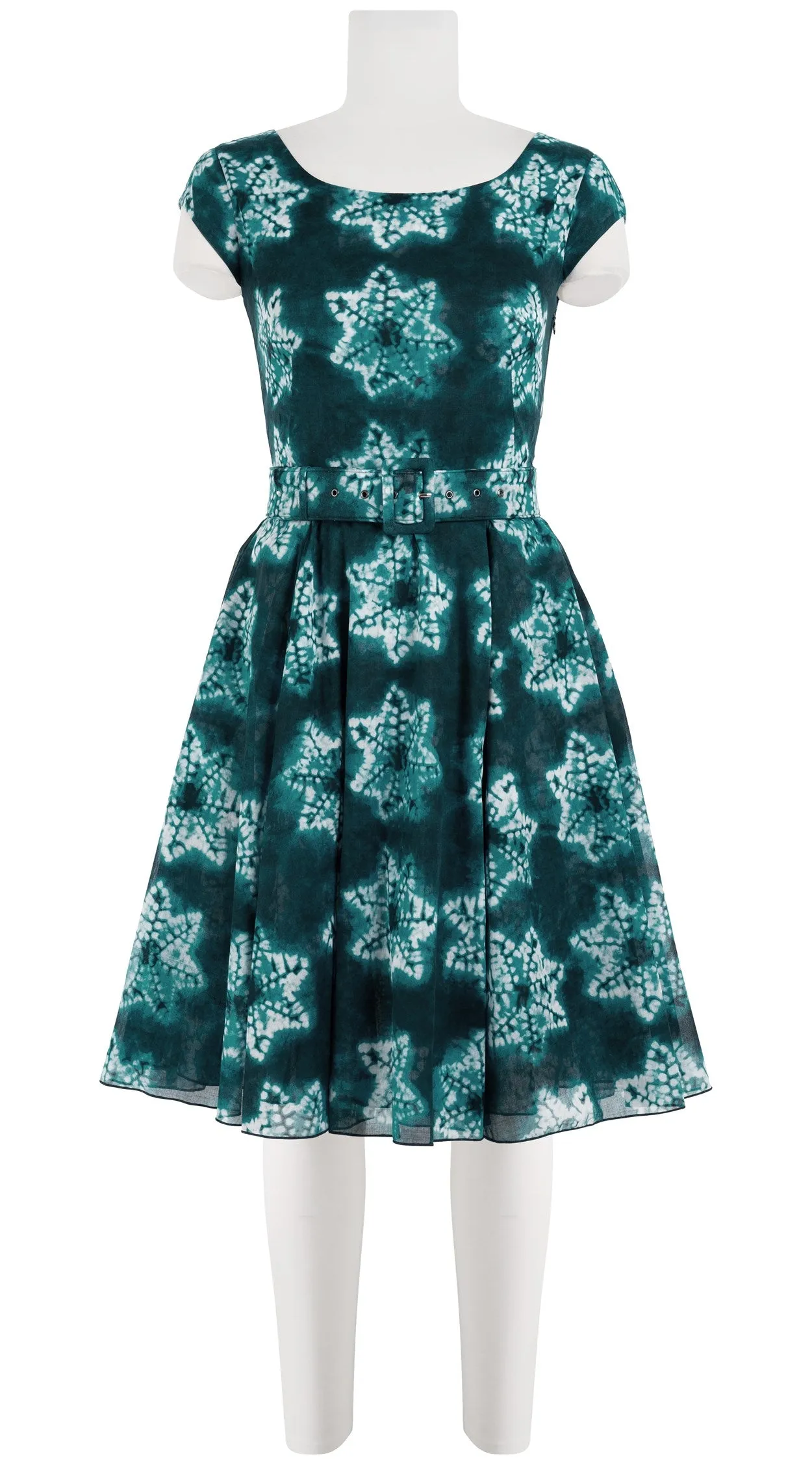 Aster Dress Boat Neck Cap Sleeve Petite Length Cotton Musola (Shibori Star)