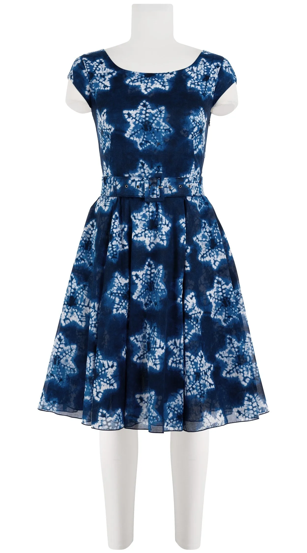 Aster Dress Boat Neck Cap Sleeve Petite Length Cotton Musola (Shibori Star)