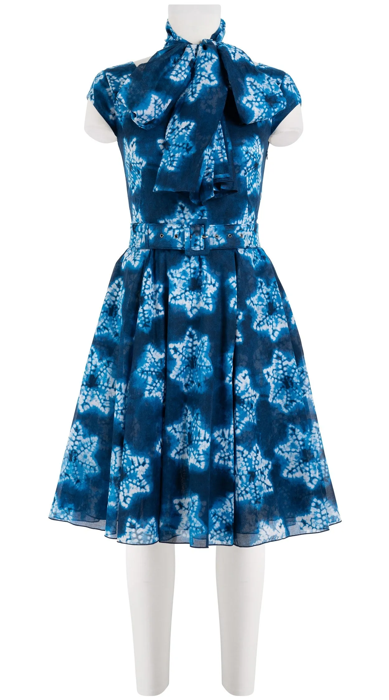 Aster Dress Boat Neck Cap Sleeve Petite Length Cotton Musola (Shibori Star)