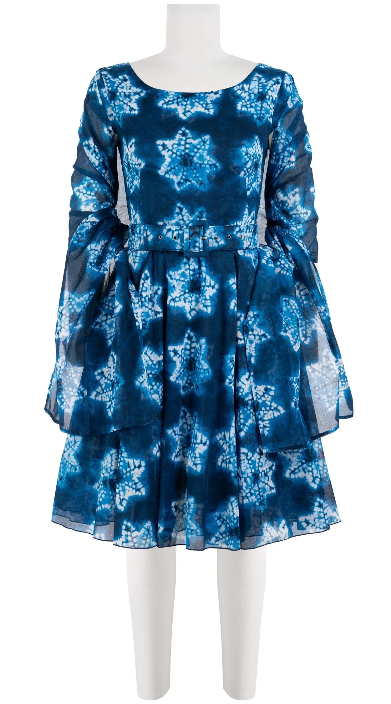 Aster Dress Boat Neck Cap Sleeve Petite Length Cotton Musola (Shibori Star)