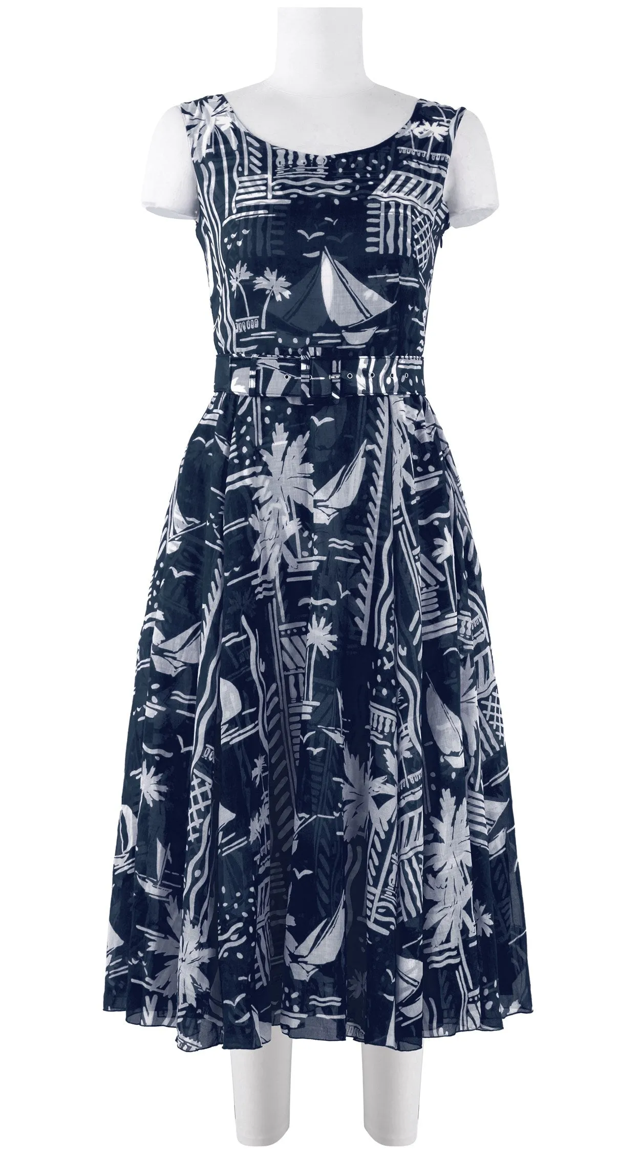 Aster Dress Boat Neck Mini Cap Sleeve Midi Length Cotton Musola (Cote D'azur Small)