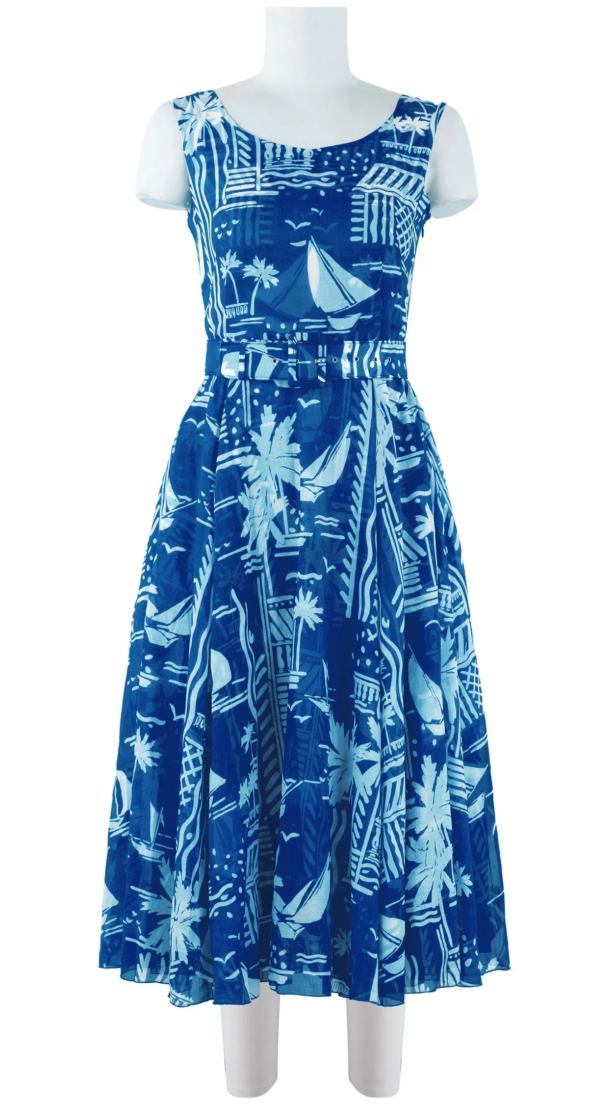 Aster Dress Boat Neck Mini Cap Sleeve Midi Length Cotton Musola (Cote D'azur Small)