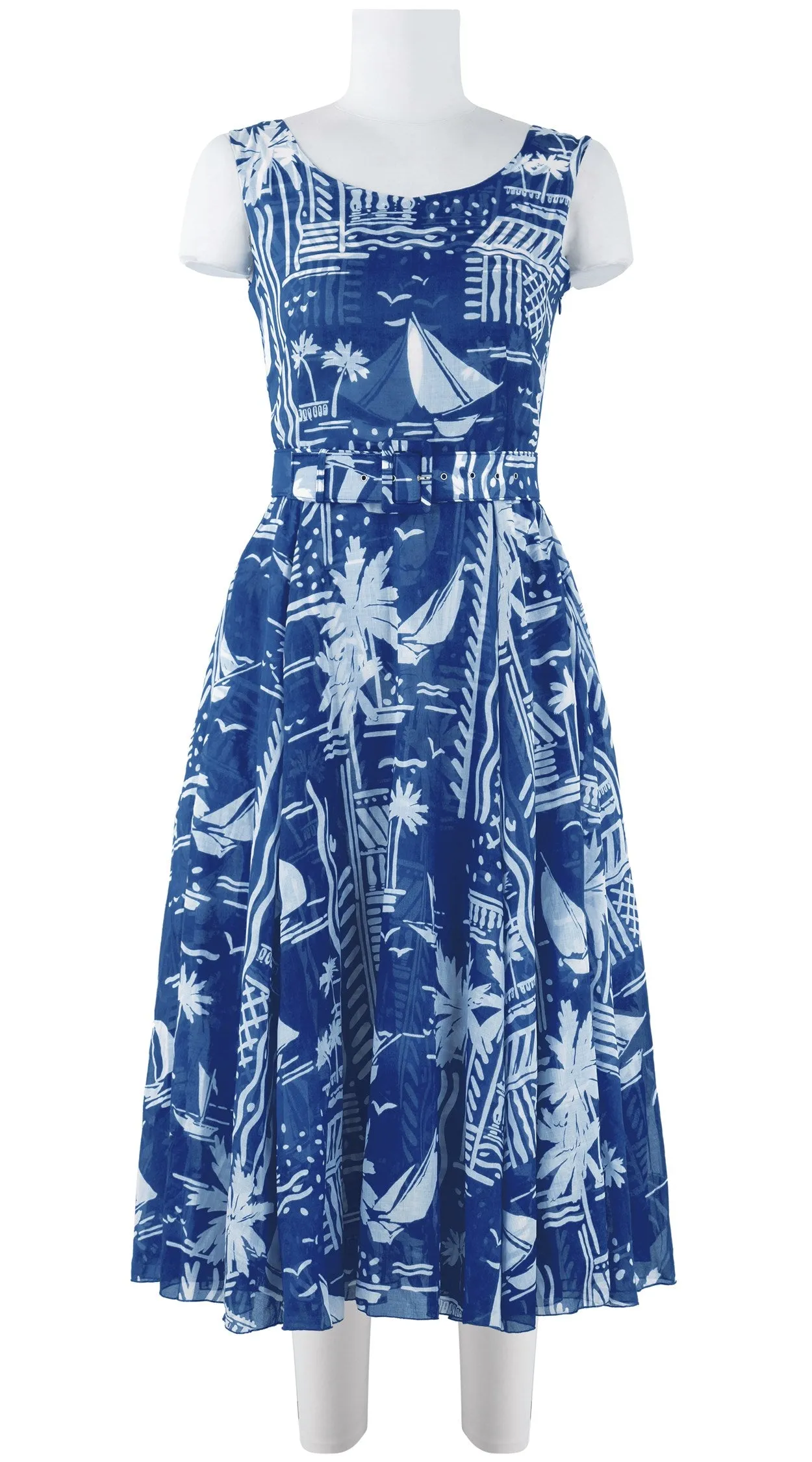Aster Dress Boat Neck Mini Cap Sleeve Midi Length Cotton Musola (Cote D'azur Small)