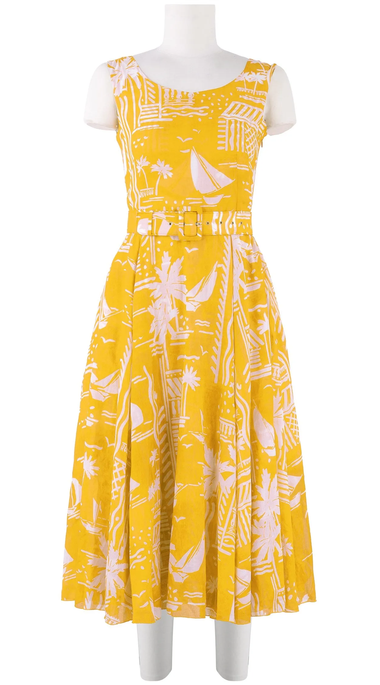 Aster Dress Boat Neck Mini Cap Sleeve Midi Length Cotton Musola (Cote D'azur Small)