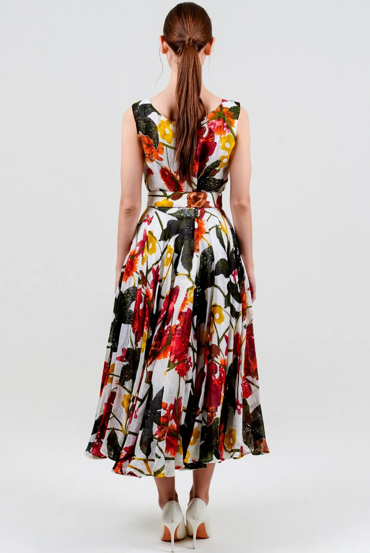 Aster Dress Boat Neck Sleeveless Midi Length Cotton Musola (Black Lily New)