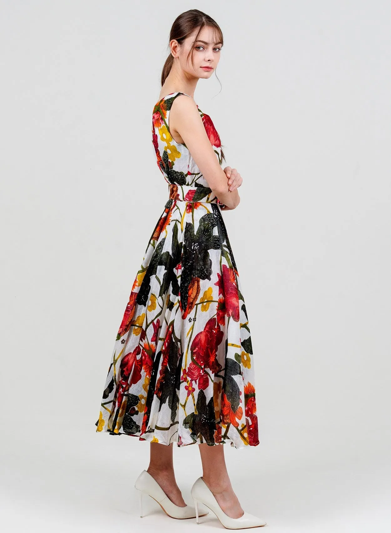 Aster Dress Boat Neck Sleeveless Midi Length Cotton Musola (Black Lily New)