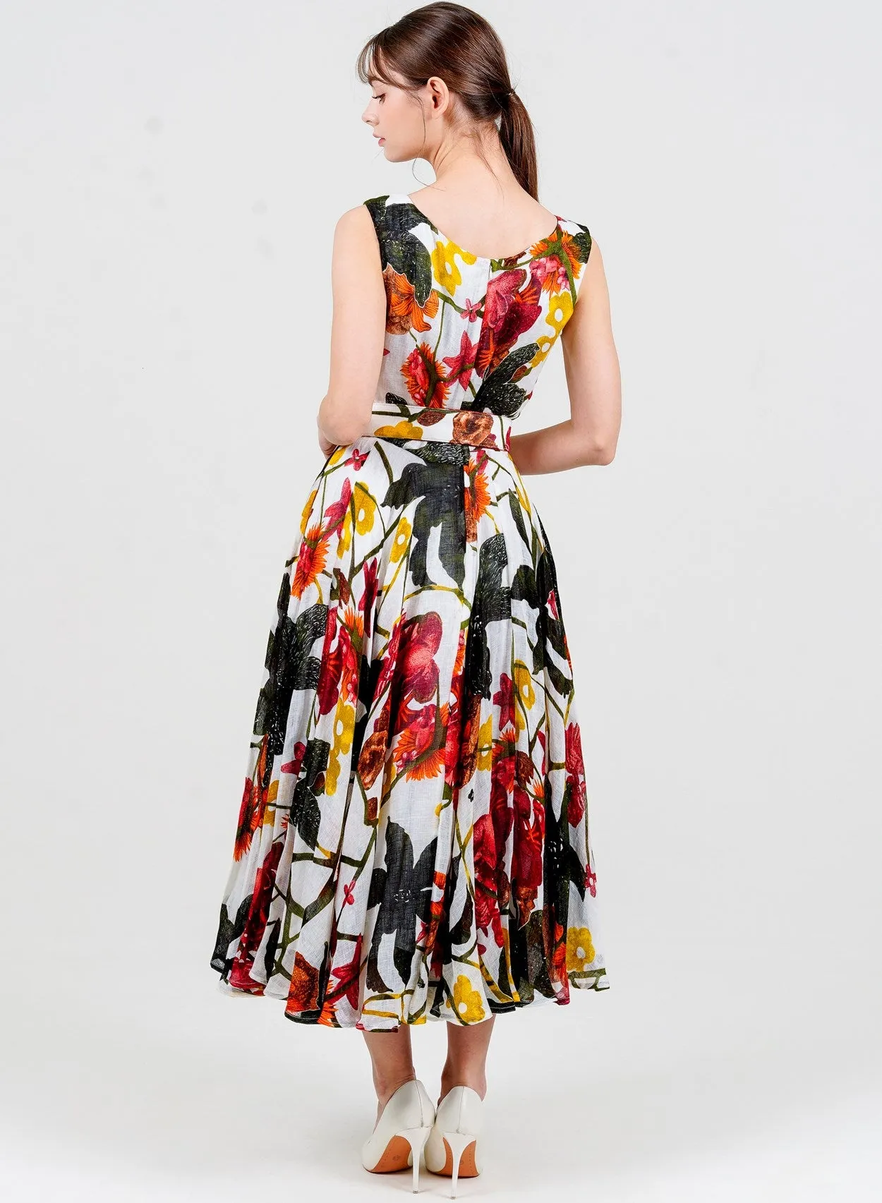 Aster Dress Boat Neck Sleeveless Midi Length Cotton Musola (Black Lily New)