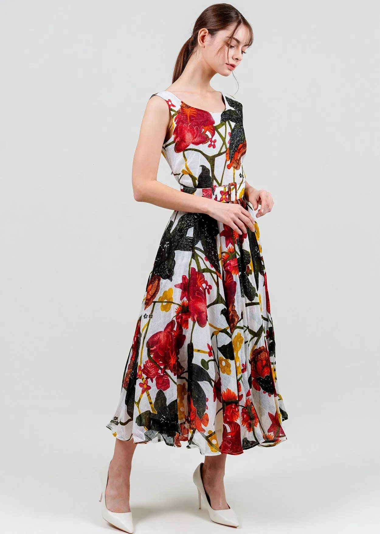 Aster Dress Boat Neck Sleeveless Midi Length Cotton Musola (Black Lily New)