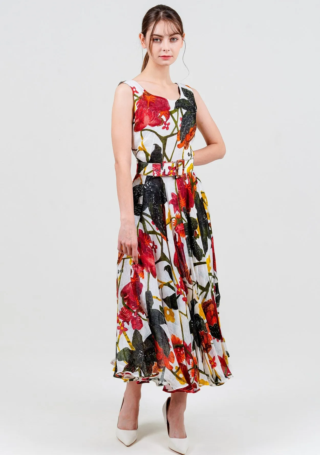Aster Dress Boat Neck Sleeveless Midi Length Cotton Musola (Black Lily New)