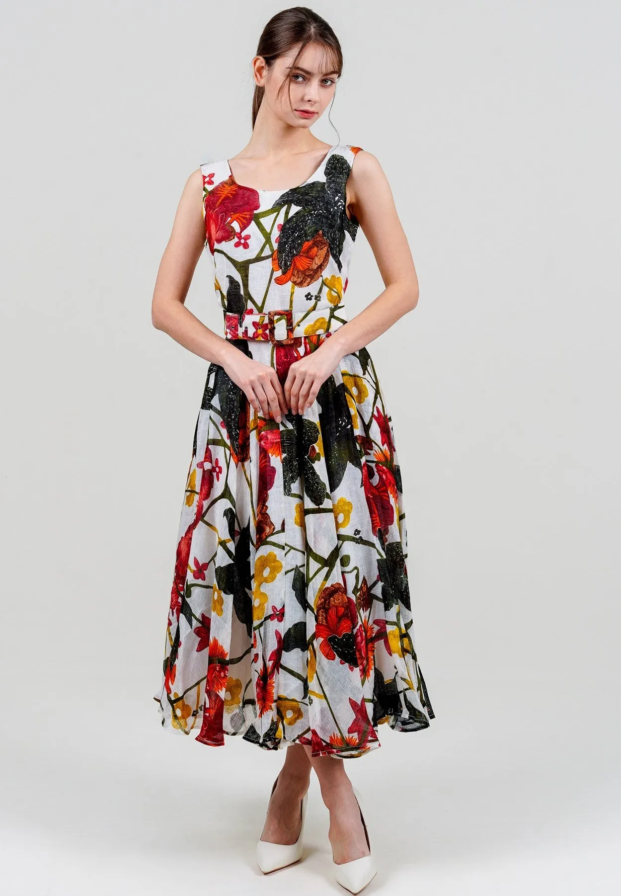 Aster Dress Boat Neck Sleeveless Midi Length Cotton Musola (Black Lily New)