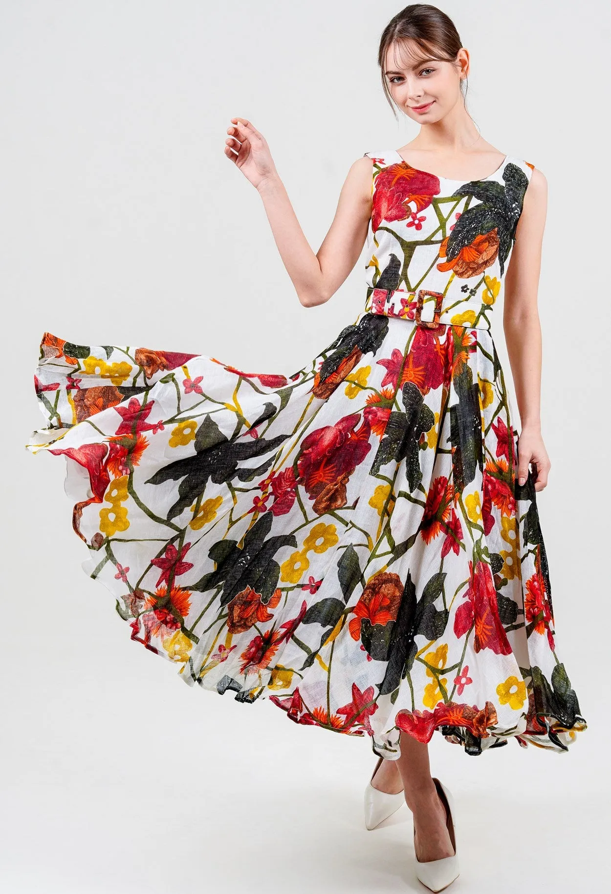 Aster Dress Boat Neck Sleeveless Midi Length Cotton Musola (Black Lily New)