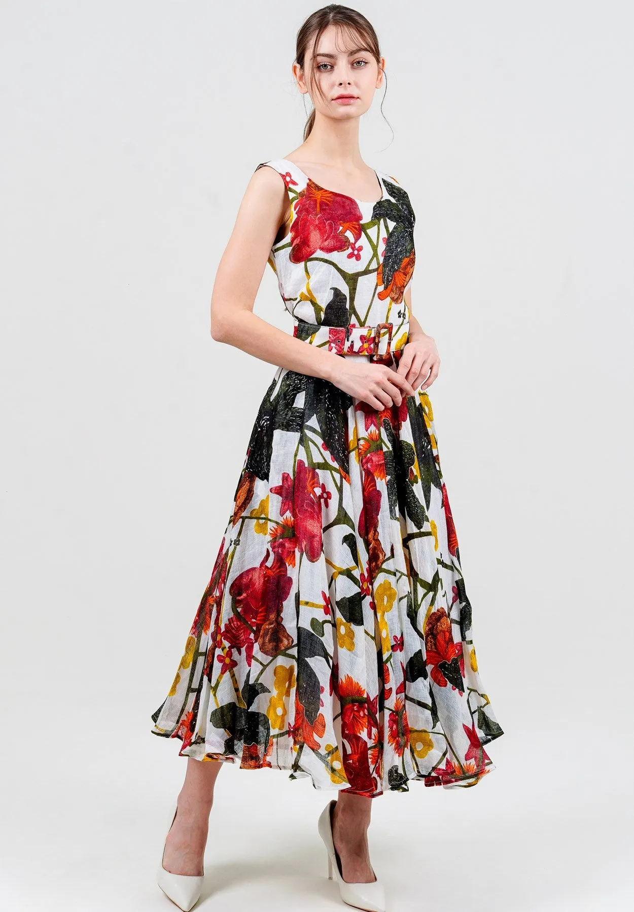 Aster Dress Boat Neck Sleeveless Midi Length Cotton Musola (Black Lily New)
