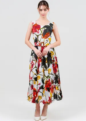 Aster Dress Boat Neck Sleeveless Midi Length Cotton Musola (Black Lily New)
