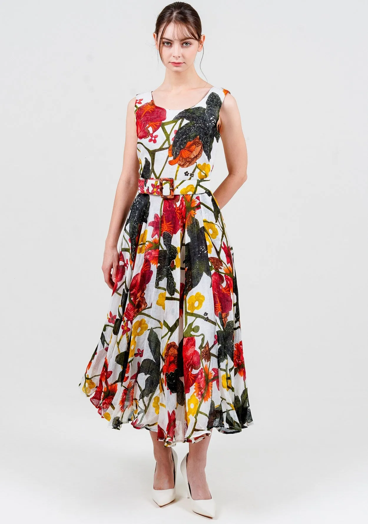 Aster Dress Boat Neck Sleeveless Midi Length Cotton Musola (Black Lily New)