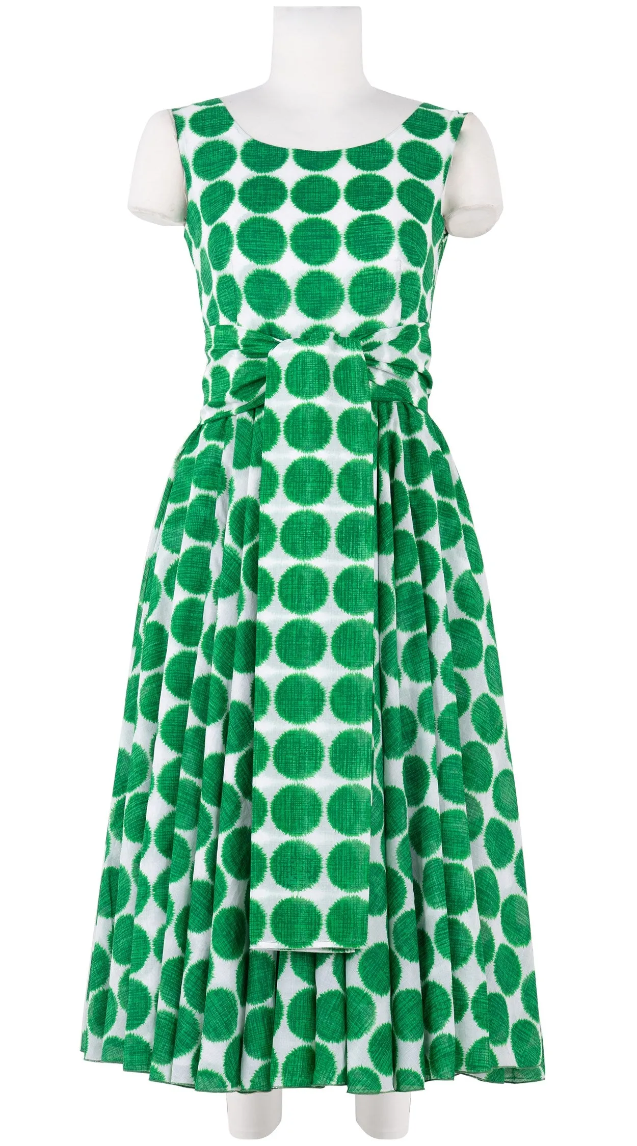 Aster  Dress Boat Neck Sleeveless Midi Length Cotton Musola (Fuzzy Dots Small)