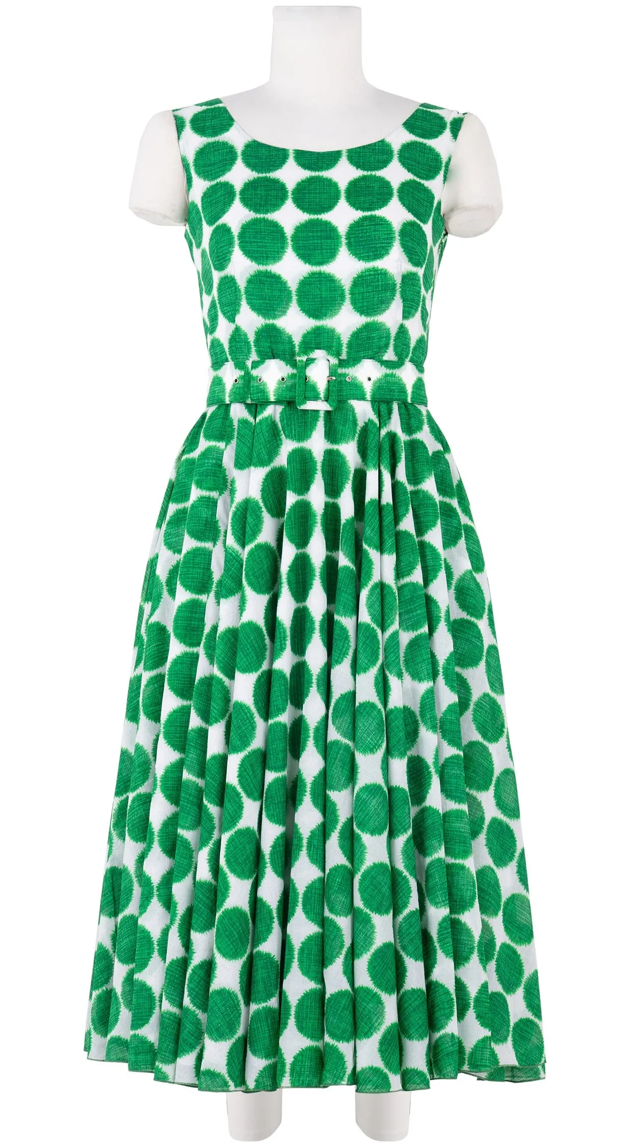 Aster  Dress Boat Neck Sleeveless Midi Length Cotton Musola (Fuzzy Dots Small)