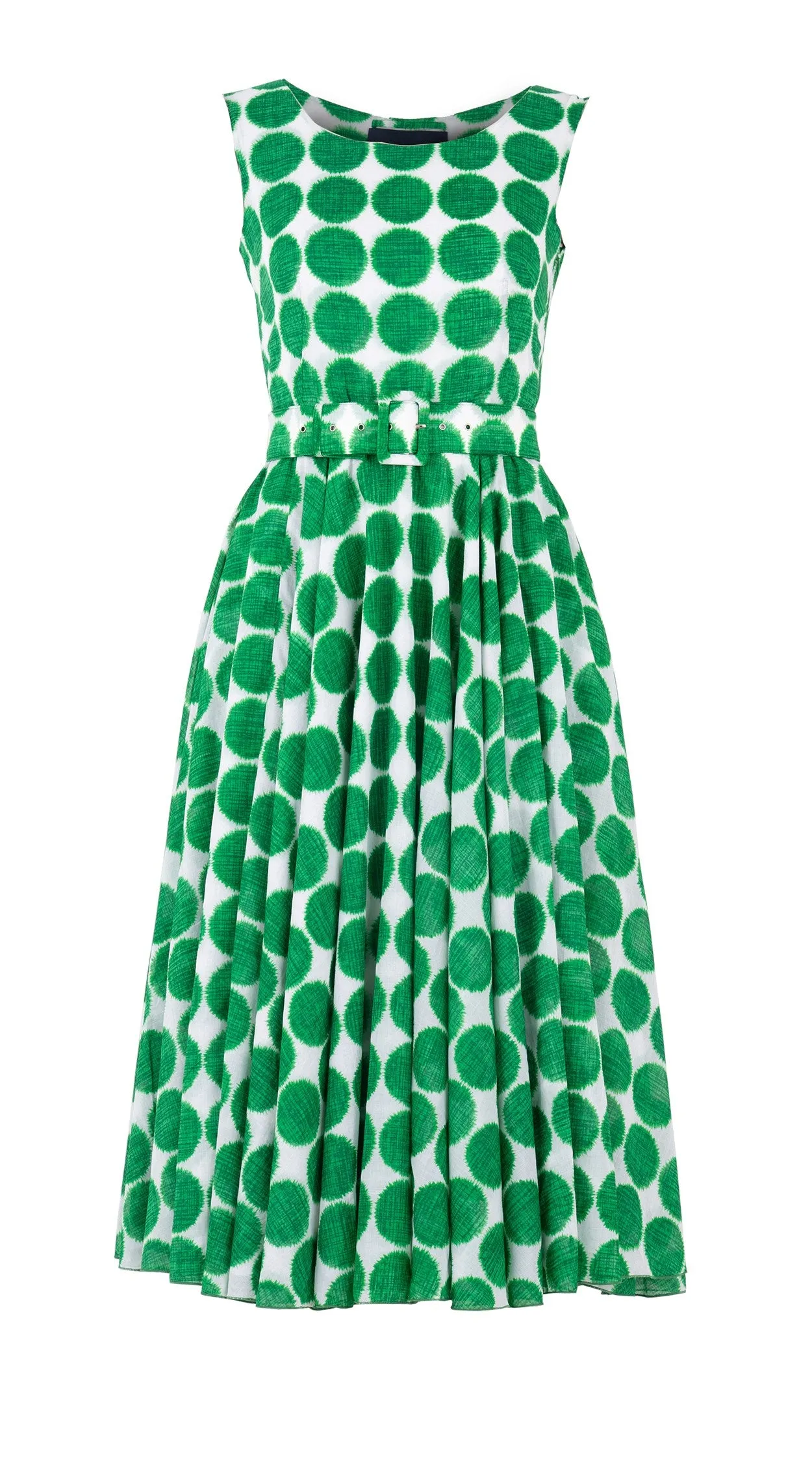 Aster  Dress Boat Neck Sleeveless Midi Length Cotton Musola (Fuzzy Dots Small)