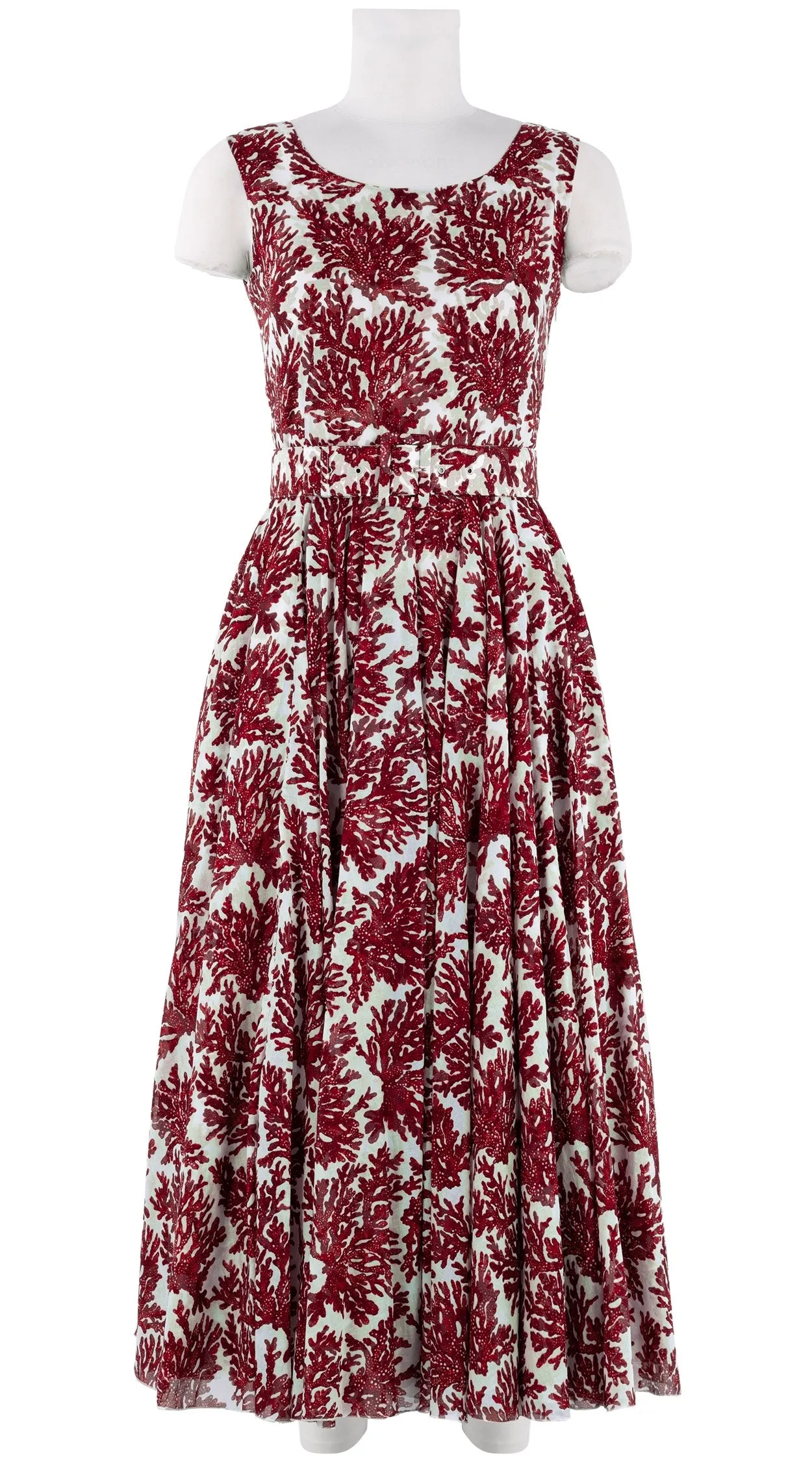Aster Dress Boat Neck Sleeveless Midi Plus Length Cotton Musola (Fringing Coral New)