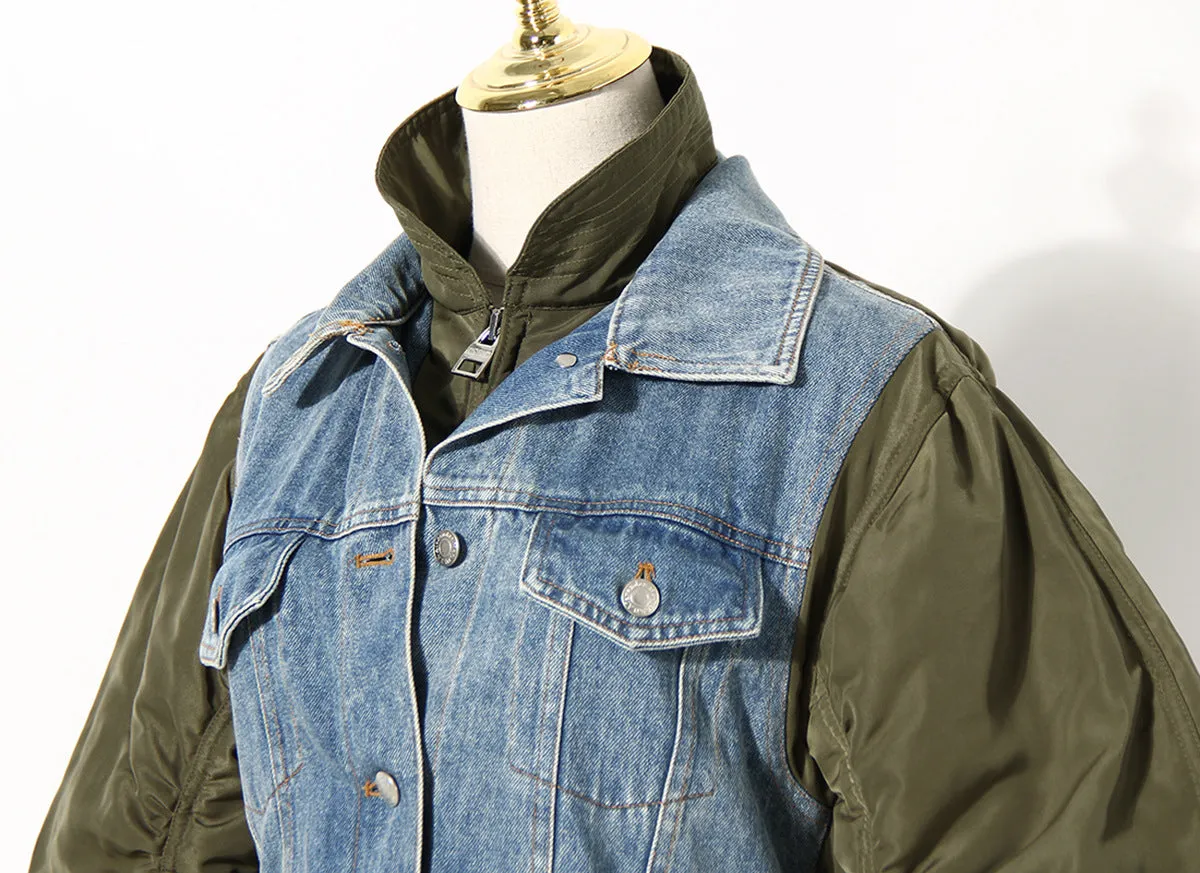 Autumn Winter Loose Color Matching Denim Cotton Jacket